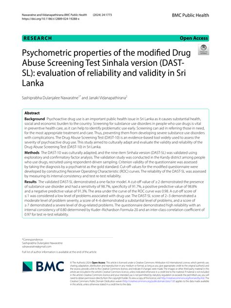 Psychometric properties of the modified Drug Abuse Screening .
